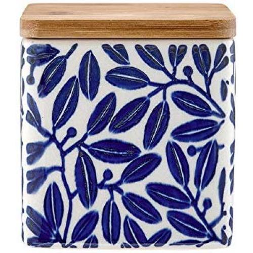 Ladelle Storage Collection - Leaves Canister - Blue Large Leaf Print