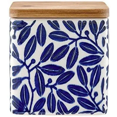 Ladelle Storage Collection - Blatt-Behälter - Blaues Blattmuster