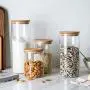 Clear Glass Storage Jar 60/47/34/24oz With Beech Wood Lid Set of 4 Glass Canister With Airtight Lid Food Storage Jar Clear Glass Storage Jar 60/47/34/24oz With Beech Wood Lid Set of 4 Glass Canister With Airtight Lid Food Storage Jar