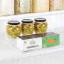 mDesign Plastic Kitchen Food Storage Organizer Shelves, Spice Rack Holder for Cabinet, Cupboard, Countertop, Pantry - Holds Jars, Baking Supplies, Canned Food, Pasta - 2 Levels, 10" W, 4 Pack - Clear