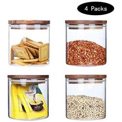 Cshopping 4PCS Glass Storage Jar, 500ML Glass Food Storage Container, Air Tight Glass Canisters with Bamboo Lids, Perfect Container for Kitchen, Food Container for Candy, Cereal, Beans