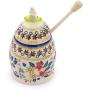 Polish Pottery 5?-inch Honey Jar with Dipper (Red Anemone Meadow Theme) + Certificate of Authenticity