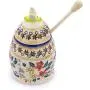 Polish Pottery 5?-inch Honey Jar with Dipper (Red Anemone Meadow Theme) + Certificate of Authenticity