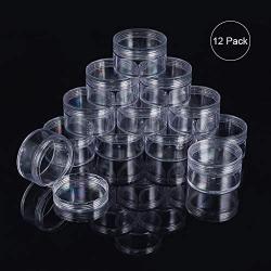 BENECREAT 12 Pack 2.2''x1.33'' (50ml) Empty Clear Plastic Bead Storage Container jar with Rounded Screw-Top Lids for Beads, Nail Art, Glitter, Make Up, Cosmetics and Travel Cream