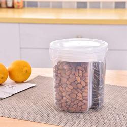 HENWERD Transparent Plastic Storage Container Multi-grain Separated with Souble Lid Rotating Cover Containers (Clear,S)