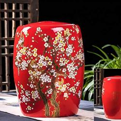 Food Storage Containe Household Large-capacity Rice Bucket, Kitchen Sealed Rice Storage Box, Can Store 5kg, Ceramic Rice Jar With Lid, Christmas Gift (Color : Red, Size : 33.5x24 cm)