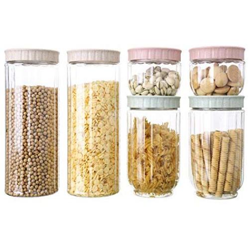 Lebensmittel-Aufbewahrungsbehälter, Snack-Aufbewahrungsbehälter, Kunststoff, transparenter Aufbewahrungsbehälter, Küchengetreide-Lagerbox, Snack-Aufbewahrungsbehälter, gemischte Farben, 6-teilig, Modell 8804