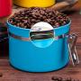 joyMerit Stainless Steel Airtight Canister with Co2 Vent Valve＆ Date Tracker Wheel and Locking Clamp for Kitchen, Coffee Ground Vault Jar, Blue, 27-ounce