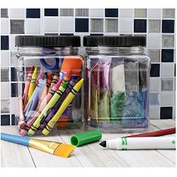 Jars with Lids 2 Clear Empty Plastic Storage Holders - Square Food Grade Air Tight Container with Easy Grip Handles - BPA Free Jar Multi Purpose