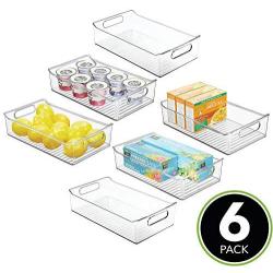 mDesign Wide Plastic Kitchen Pantry Cabinet, Refrigerator or Freezer Food Storage Organizer Bin Box with Handles - Container for Fruit, Vegetables, Yogurt, Snacks, Pasta, 14" Long, 6 Pack - Clear