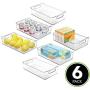 mDesign Wide Plastic Kitchen Pantry Cabinet, Refrigerator or Freezer Food Storage Organizer Bin Box with Handles - Container for Fruit, Vegetables, Yogurt, Snacks, Pasta, 14" Long, 6 Pack - Clear