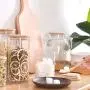 Bocal de Conservation Alimentaire 5 Pièces, Verre avec Bouchon en Bambou Étanché - Design Moderne, Pot de Conservation Transparent pour Thé, Café, Épices et Plus.