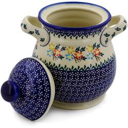 Polish Pottery 8-inch Jar with Lid and Handles (Spring Flower Ring Theme) + Certificate of Authenticity