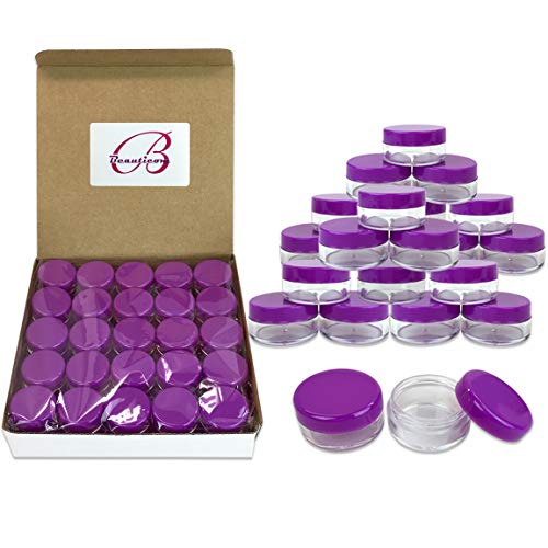 Beauticom 5G/5ML Round Clear Jars with Purple Lids for Jams, Honey, Cooking Oils, Herbs and Spices - BPA Free (Quantity: 100 Pieces)