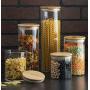 Canister Set of 5, Glass Kitchen Canisters with Airtight Bamboo Lid, Glass Storage Jars for Kitchen, Bathroom and Pantry Organization Ideal for Flour, Sugar, Coffee, Candy, Snack and More