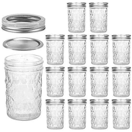 Mason Jars 8 OZ, VERONES 8 OZ Canning Jars Jelly Jars With Regular Lids, Ideal for Jam, Honey, Wedding Favors, Shower Favors, Baby Foods, 15 PACK