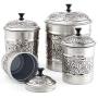 4 Piece Antique Pewter Embossed Heritage Canister Set Silver Steel