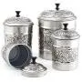 4 Piece Antique Pewter Embossed Heritage Canister Set Silver Steel 4 Piece Antique Pewter Embossed Heritage Canister Set Silver Steel