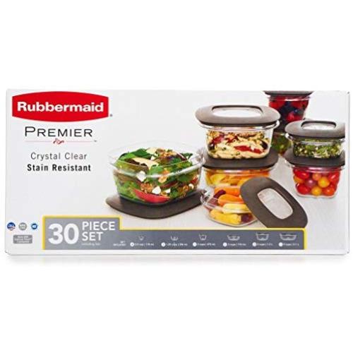 Rubbermaid 071691490951 Premier Food Storage Containers, 30-Piece Set, Gray, Transparent