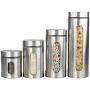 Anchor Hocking Palladian Glass and Stainless Steel Canister Set with Airtight Lids, Brushed Stainless Steel, 4-Piece Set