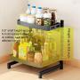 2 Tier Stainless Steel Kitchen Spice Rack Wall Mount, Kitchen Adjustable Shelf Removable Seasoning Organizer Jars Bottles Cans Storage Rack with 3 Hooks, Black