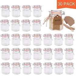 Small Glass Jars,Encheng Glass Jars With Airtight Lids 4 oz,Hexagon Jars With Leak Proof Rubber Gasket,Small Mason Jars With Hinged Lids For Kitchen,Mini Spice Jars With Twine And Tags Labeling 30Pack