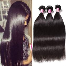 Unice Hair 8a Malaysian Straight Hair 4 Bundles Virgin Unprocessed Human Hair Wefts Hair Extensions Deal with Mixed Lengths 100% Human Hair Extensions (14 16 18 20, Natural Black)