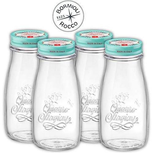 Bormioli Rocco Set of 4 Quattro Stagioni Vintage Label Bottles - 13.5 oz. - Ideal for Canning