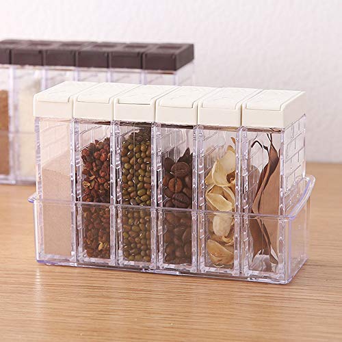 Adv-one Set of 6 Spice Shaker Seasoning Bottle,Jar Condiment Storage Container with Tray,For Kitchen Pepper Cumin Powde Salt Sugar Cruet (White)