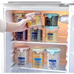 YUMU Kitchen Sealed Food Storage Container with lid, Sealed Moisture-Proof, with Scale, Buckle Sealed Plastic Food Container, no BPA, Keep Food Fresh and Dry,lightblue,Extralarge