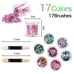 LIMGLIM 17pcs Mermaid Chunky Body Glitter Sequins Holographic Glitters Iridescent Flakes Hexagon Mixed Stars Shapes for Nails Art Crafts Eyes