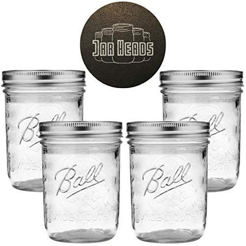 Ball Wide Mouth Mason Jars 16 oz Bundle mit Nicht-Rutsch-Deckelöffner - Set of 4 Half Quart Mason Gläser mit Deckeln
