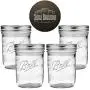 Ball Wide Mouth Mason Jars 16 oz Bundle with Non Slip Jar Opener- Set of 4 Half Quart Mason Jars - Canning Glass Jars with Lids