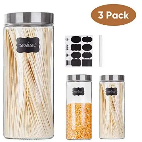 Glas Küchen-Aufbewahrungskannen-Set mit Edelstahlverschlüssen, Set von 3, 7,1 oz
