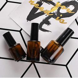 5 Pcs Upscale Amber Glass Nail Polish Bottle Empty Refillable Nail Oil Container with Black Lid Soft Brush Storage Jar Dispensing Vial for Travel Home Use (15ML/0.5OZ)