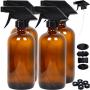 Youngever 4 Pack Empty Amber Glass Spray Bottles, 16 Ounce Refillable Container for Essential Oils, Cleaning Products, or Aromatherapy, Trigger Sprayer with Mist and Stream Settings