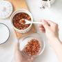 OPaida Spice jar, Ceramic Seasoning jar Set, Kitchen Storage, 3 Spice Jars + 3 Spoons (with Wooden Tray), Salt/Starch/Sugar/Sesame Storage,DHCY-02