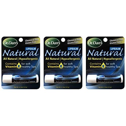 Dr. Dans Natural Lip Balm | Vitamin E, Chemical-Free, Hypoallergenic | 0.14-Ounces | 3-Pack