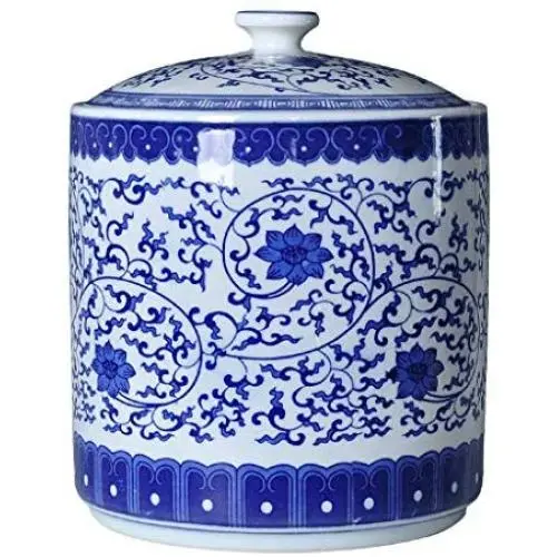 Keramikbehälter für die Dekoration / Lebensmittelaufbewahrung, blau-weiß, mit abnehmbarem Deckel, dekorative Accessoires (Farbe: Blau, Größe: 22,5 x 22,5 x 27 cm)