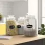 Set of 3 Round Clear Apothecary Glass Canister Jars with Chalkboard with Tight Lids for Kitchen or Bathroom ~ Food,cookie,cracker, Storage Containers