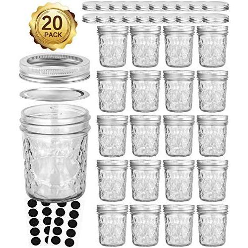 Mason Jars 6 OZ, VERONES 20 PACK 6oz Mason jars Canning Jars Jelly Jars With Lids, Ideal for Jam, Honey, Wedding Favors, Shower Favors, Baby Foods, Extra 20 Lids