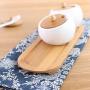 WEIWEI Spice Jars Box,Kitchen Ceramic Condiment Storage Container and Bamboo Pallet Three-Piece Set