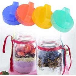 Pack of 4 Assorted Color Food Grade Durable Plastic Caps Lids Removable Foam Gasket Replace Handles Mason/Canning Drinking Jars