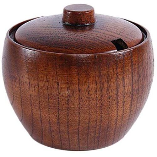 JUSTDOLIFE Seasoning Container Multi-function Wood Salt Box Spice Storage Container
