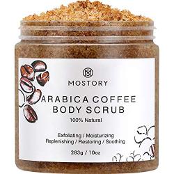 Exfoliating Dead Sea Salt Body Scrub - Arabica Coffee Organic Natural Scrubing Moisturizing Foot Leg Soft Scrubs For Women Men Cellulite Exfoliator Anti-Acne Wrinkles Vitamin E Hyaluronic Acid Coconut Oil 10 oz