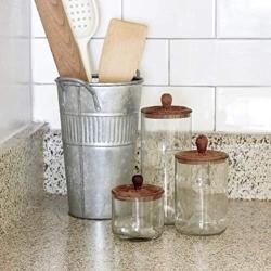 Zanzibar Recycled Wine Bottle Canister with Hand Carved Lid (Clear, 2.50)
