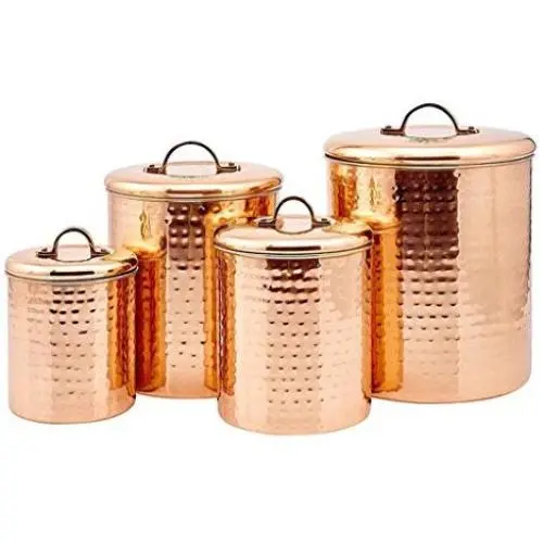 Ensemble de 4 boîtes en laiton massif avec revêtement en cuivre, acier de base, finition martelée.
