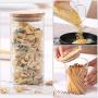 WANGLXST Airtight Food Storage Container Set, Clear Glass Jars Air Tight Canister Kitchen with Natural Bamboo Lids, for Candy, Cookie, Rice, Sugar, Flour, Pasta, Nut Box, Transparent