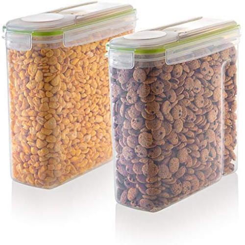 Perlli Cereal Container Storage Set - #1 Recommended 2 Piece 100% Airtight Dry Food Storage Containers with 4 Side Locking Lid with Dispenser - BPA Free Plastic Containers for Flour, Sugar, Rice