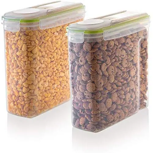 Perlli Cereal Container Storage Set - #1 Recommended 2 Piece 100% Airtight Dry Food Storage Containers with 4 Side Locking Lid with Dispenser - BPA Free Plastic Containers for Flour, Sugar, Rice